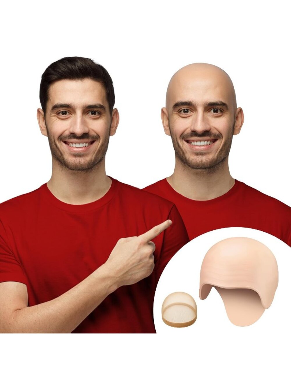 〽️2PCS Cap Costume Wig Head Halloween Latex Kit Realistic Brown Tan Man Women